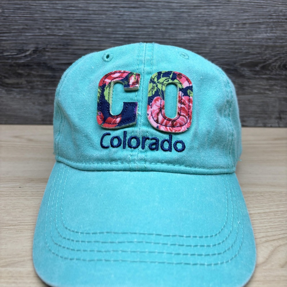 Colorado Hat Cap Strap Back Womens Blue Teal CO Embroidered Floral Adjustable - Picture 2 of 9